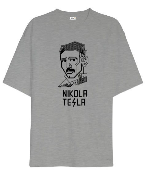 Nikola Tesla V1 Gri Oversize Unisex Tişört