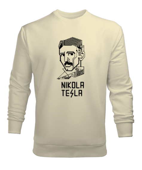 Nikola Tesla V1 Krem Erkek Sweatshirt