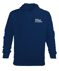 Nina - Love Istanbul Mavi Erkek Kapüşonlu Hoodie Sweatshirt