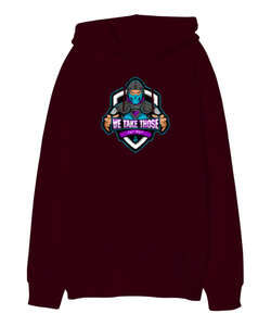 Ninja Warrior Bordo Oversize Unisex Kapüşonlu Sweatshirt