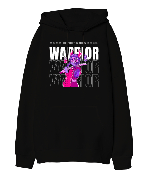 Ninja Warrior Girl Siyah Oversize Unisex Kapüşonlu Sweatshirt