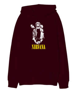 Nirvana Blu V1 Bordo Oversize Unisex Kapüşonlu Sweatshirt