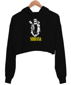 Nirvana Blu V1 Siyah Kadın Crop Hoodie Kapüşonlu Sweatshirt