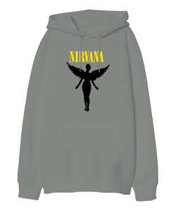 Nirvana Blu V2 Gri Oversize Unisex Kapüşonlu Sweatshirt