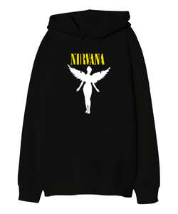 Nirvana Blu V2 Siyah Oversize Unisex Kapüşonlu Sweatshirt