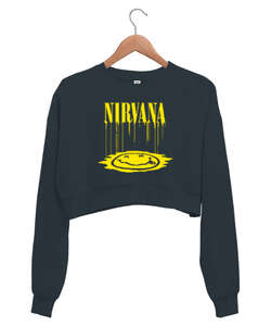 Nirvana Blu V3 Füme Kadın Crop Sweatshirt