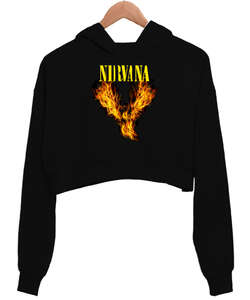 Nirvana Blu V4 Siyah Kadın Crop Hoodie Kapüşonlu Sweatshirt