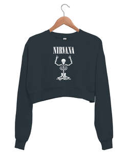 Nirvanaya Ulaşmak - Nirvana - Yoga - Füme Kadın Crop Sweatshirt