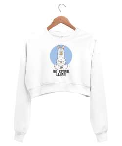 No Drama Llama - Yoga Beyaz Kadın Crop Sweatshirt