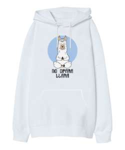 No Drama Llama - Yoga Beyaz Oversize Unisex Kapüşonlu Sweatshirt