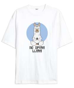 No Drama Llama - Yoga Beyaz Oversize Unisex Tişört