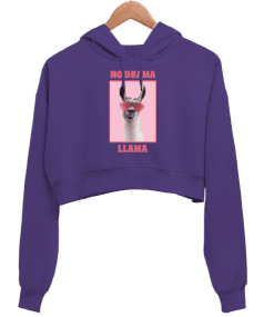 No Drama Mor Kadın Crop Hoodie Kapüşonlu Sweatshirt