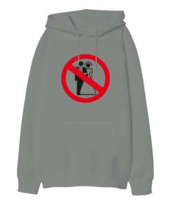 No Married Gri Oversize Unisex Kapüşonlu Sweatshirt