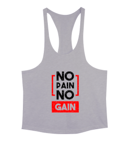 No Pain No Gain Baskılı Gri Erkek Tank Top Atlet