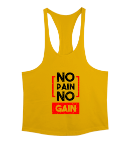 No Pain No Gain Baskılı Sarı Erkek Tank Top Atlet