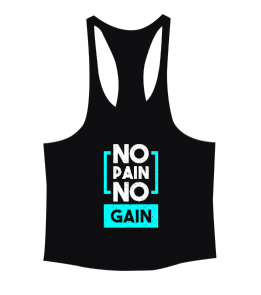 No Pain No Gain Baskılı Siyah Erkek Tank Top Atlet