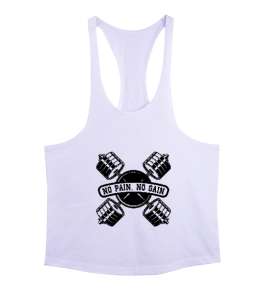 No Pain, No Gain Fitness Motivasyon Beyaz Erkek Tank Top Atlet