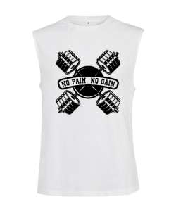 No Pain, No Gain Fitness Motivasyon Beyaz Kesik Kol Unisex Tişört