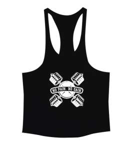 No Pain, No Gain Fitness Motivasyon Siyah Erkek Tank Top Atlet