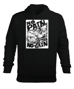 No Pain No Gain Gym Bodybuilding Motivasyon Baskılı Siyah Erkek Kapüşonlu Hoodie Sweatshirt