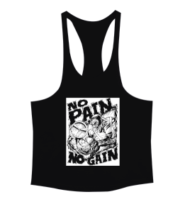 No Pain No Gain Gym Bodybuilding Motivasyon Baskılı Siyah Erkek Tank Top Atlet