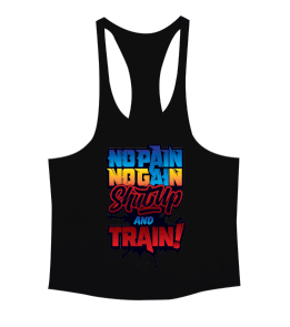 No Pain No Gain Shut Up And Train Vücut Geliştirme GYM Bodybuilding Fitness Baskılı Erkek Tank Top Atlet