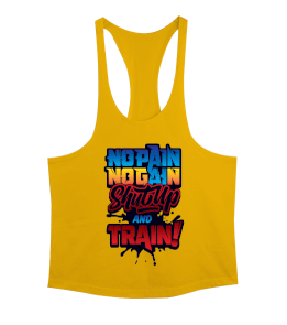 No Pain No Gain Shut Up And Train Vücut Geliştirme GYM Bodybuilding Fitness Baskılı Erkek Tank Top Atlet