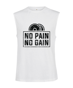 No Pain No Gain Vücut Geliştirme GYM Bodybuilding Fitness Baskılı Kesik Kol Unisex Tişört