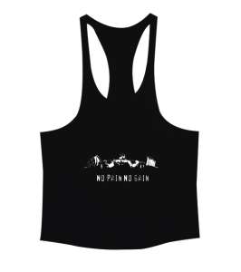 No Pain No Gain Vücut Geliştirme GYM Bodybuilding Fitness Baskılı Siyah Erkek Tank Top Atlet