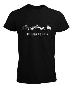 No Pain No Gain Vücut Geliştirme GYM Bodybuilding Fitness Baskılı Siyah Erkek Tişört