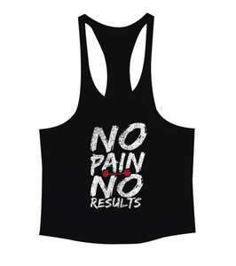 No Pain No Results Baskılı Siyah Erkek Tank Top Atlet