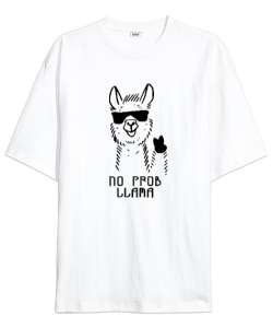 No Prob Llama - Cool Lama Beyaz Oversize Unisex Tişört