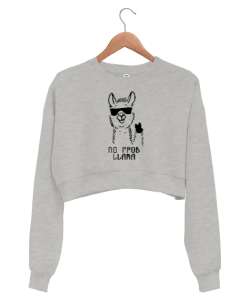 No Prob Llama - Cool Lama Gri Kadın Crop Sweatshirt