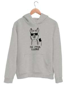 No Prob Llama - Cool Lama Gri Unisex Kapşonlu Sweatshirt