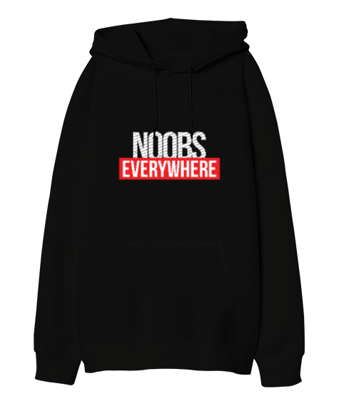 Noobs Every Gamer Edition Baskılı Siyah Oversize Unisex Kapüşonlu Sweatshirt