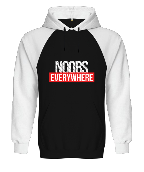 Noobs Every Gamer Edition Baskılı Siyah/Beyaz Orjinal Reglan Hoodie Unisex Sweatshirt