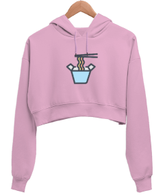 Noodle tasarımlı Kadın Crop Hoodie Kapüşonlu Sweatshirt