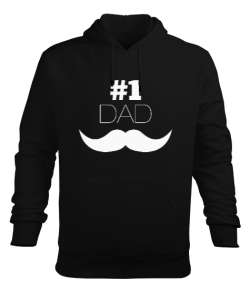 Number One Dad - Babalar Günü Baskılı Siyah Erkek Kapüşonlu Hoodie Sweatshirt