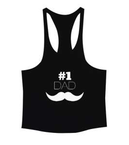 Number One Dad - Babalar Günü Baskılı Siyah Erkek Tank Top Atlet