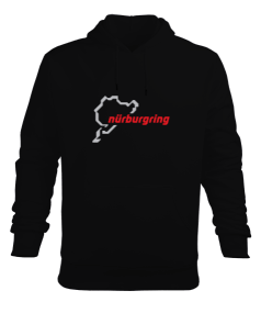 Nürburgring Baskılı Erkek Hoodie Sweatshirt Siyah Erkek Kapüşonlu Hoodie Sweatshirt