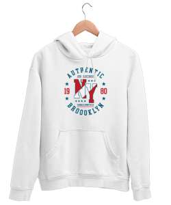 NY - Newyork - New York - Şehir - 80ler Beyaz Unisex Kapşonlu Sweatshirt