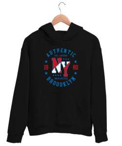 NY - Newyork - New York - Şehir - 80ler Siyah Unisex Kapşonlu Sweatshirt