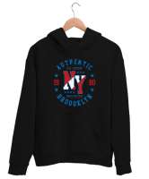 NY - Newyork - New York - Şehir - 80ler Siyah Unisex Kapşonlu Sweatshirt - Thumbnail