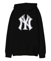 NY Yankess Siyah Oversize Unisex Kapüşonlu Sweatshirt