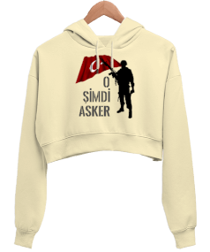 O şimdi Asker Kadın Crop Hoodie Kapüşonlu Sweatshirt