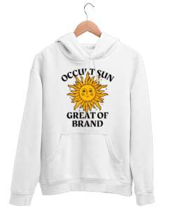 OCCULT SUN Beyaz Unisex Kapşonlu Sweatshirt