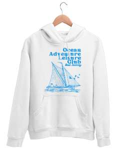 Ocean Advanture Beyaz Unisex Kapşonlu Sweatshirt