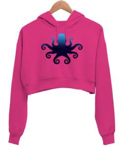 OCEAN LIFE Fuşya Kadın Crop Hoodie Kapüşonlu Sweatshirt