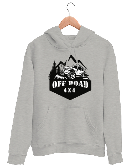 Tisho - Off Road 4x4 - Zorlu Sürüş Gri Unisex Kapşonlu Sweatshirt