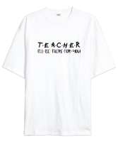 Öğretmen - Slogan - Teacher Beyaz Oversize Unisex Tişört - Thumbnail